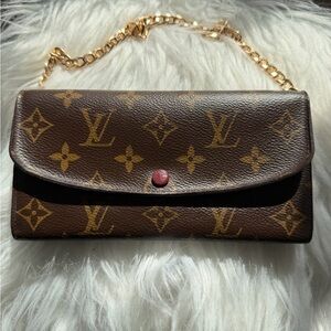 Louis Vuitton Brown Monogram Chain Wallet with Gold Chain
